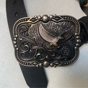 Montana Silversmiths Soaring Freedom Buckle With Black Leather Belt